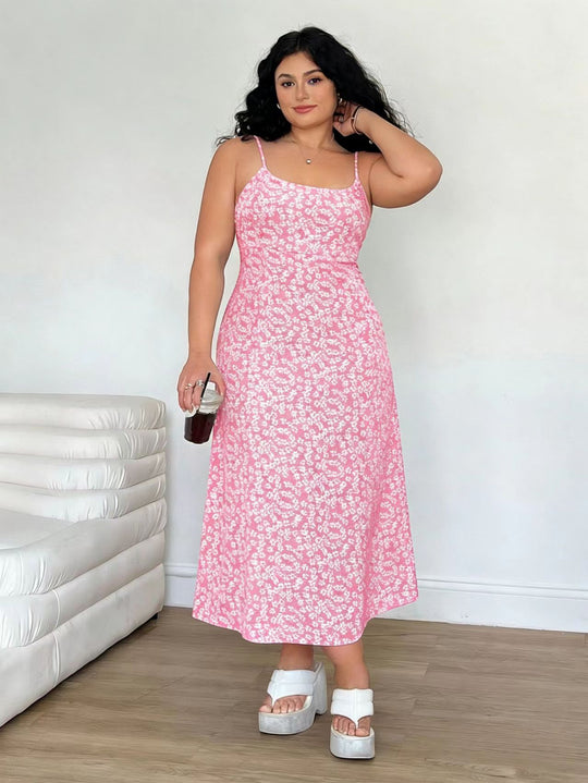 Damen Maxikleid mit feinem Blumenmuster und verstellbaren Spaghettiträgern R&B