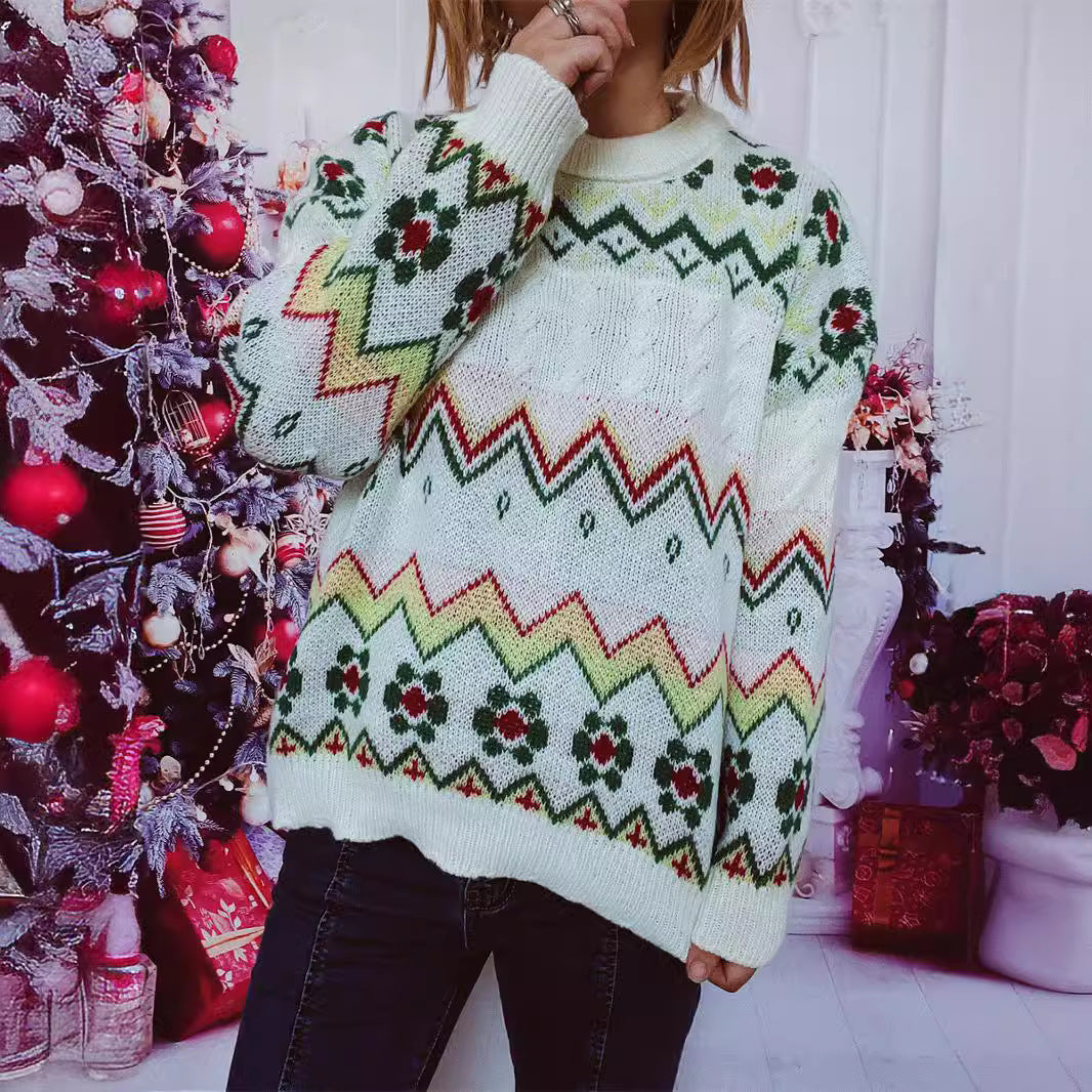 Damen festlicher Strickpullover mit nordischem Muster R&B