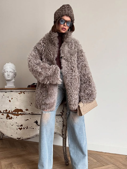 Damen Kuschelige Kunstfelljacke R&B
