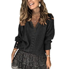 Damen Grobstrickpullover mit V-Ausschnitt und eleganten Knopfdetails R&B