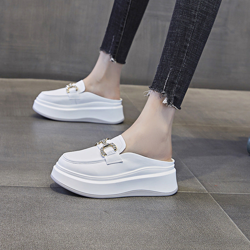 Damen elegante Plateau Clogs mit modischer Schnallen-Applikation