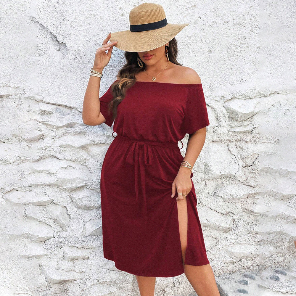 Damen Off-Shoulder Maxikleid mit eleganter Drapierung und seitlichem Schlitz R&B