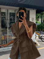 Damen modische Utility-Weste mit oversize Schnitt und praktischen Taschen R&B