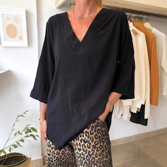Damen Bluse mit dezentem V-Ausschnitt aus leichtem Stoff R&B