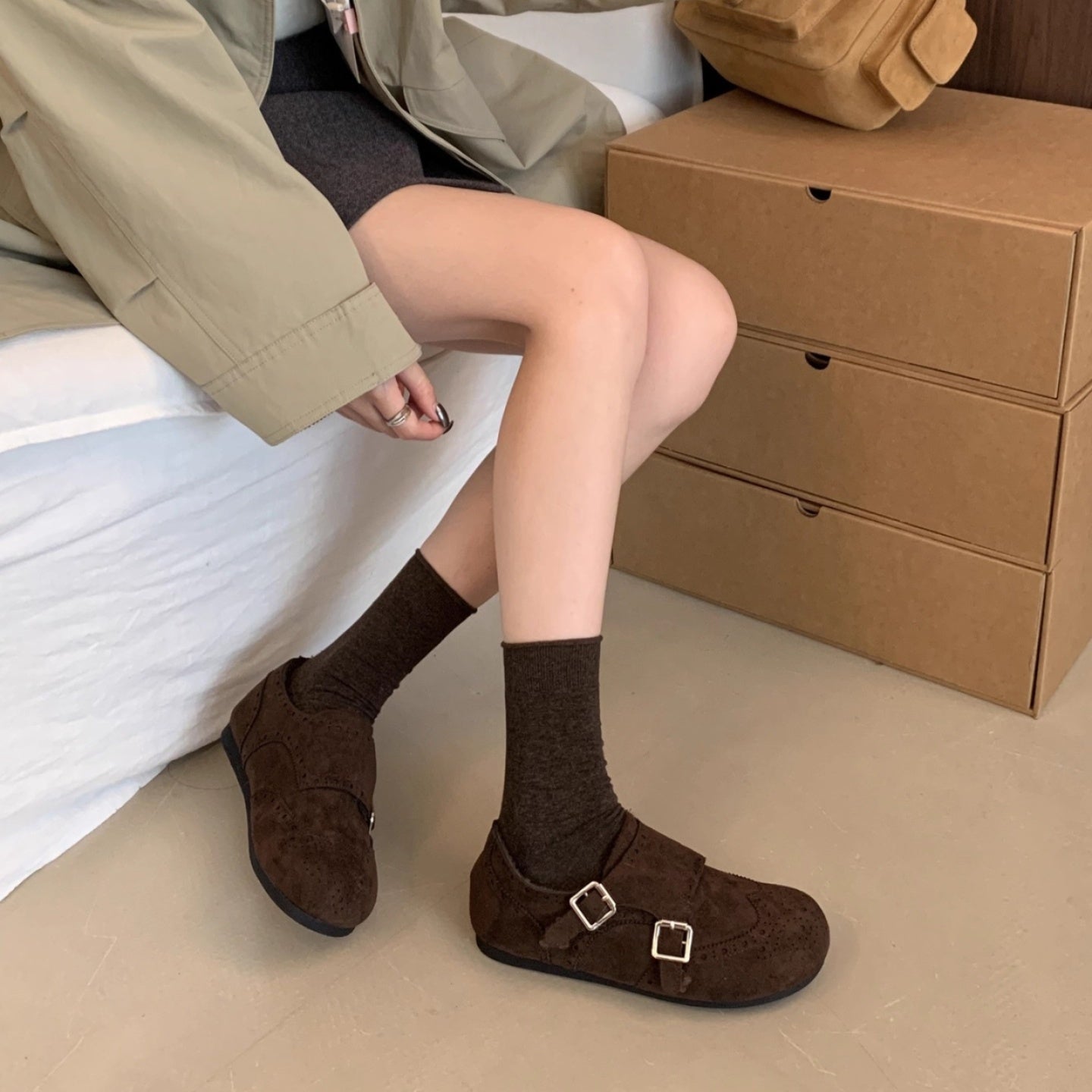 Damen Mokassins mit doppeltem Riemen und softer Innensohle R&B