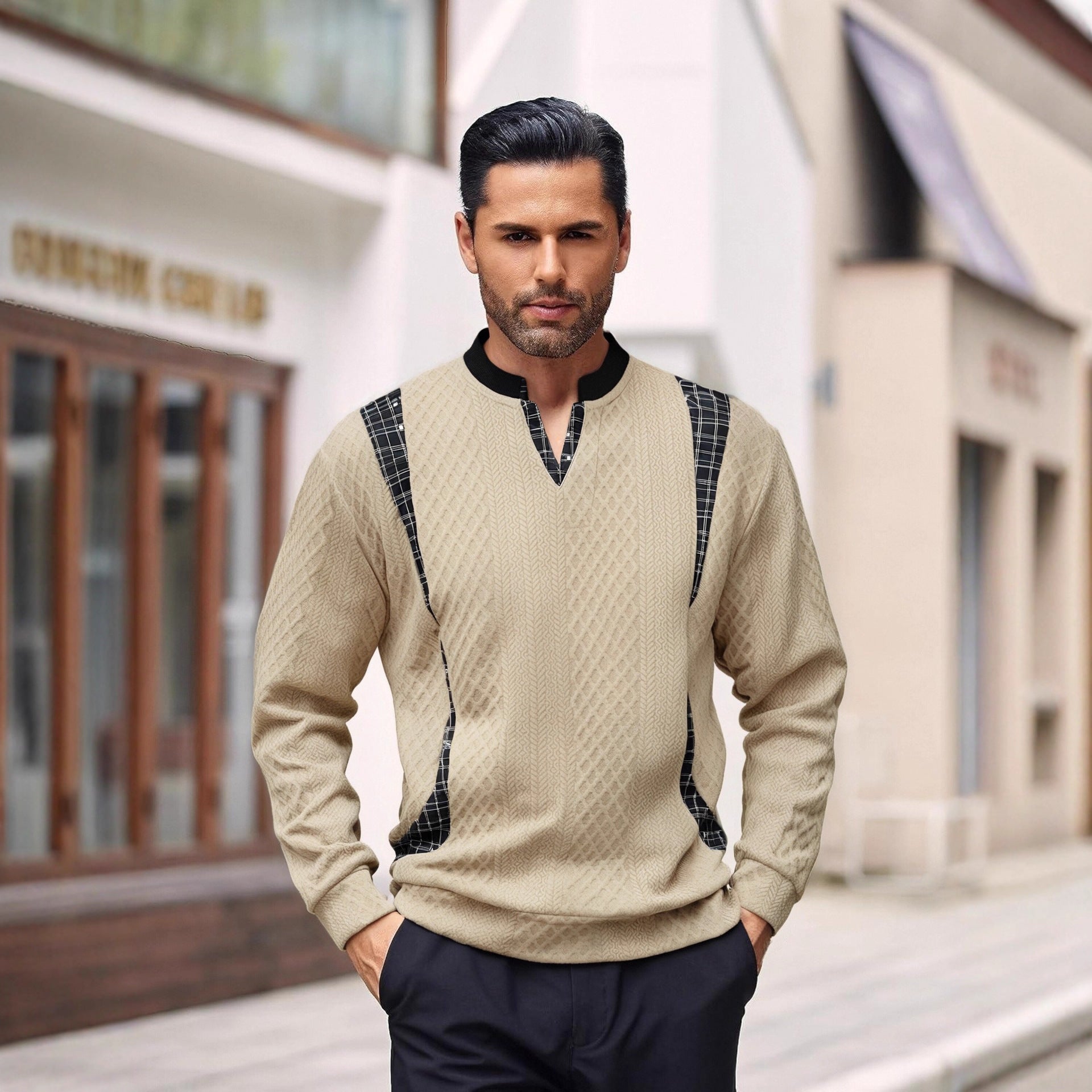 Herren Strickpullover mit modischen Karoelementen R&B
