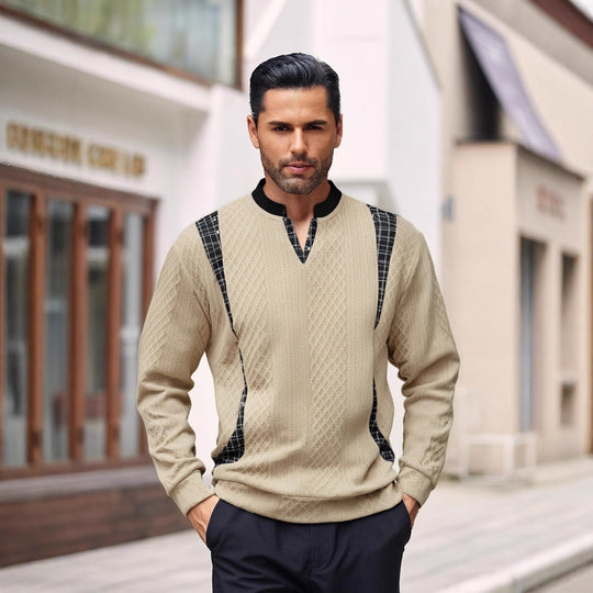 Herren Strickpullover mit modischen Karoelementen R&B
