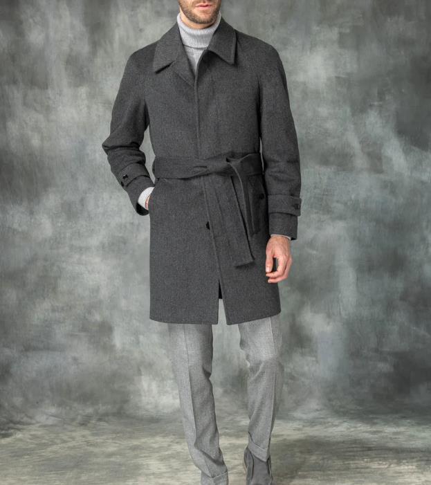 Herren eleganter Trenchcoat mit Taillengürtel und modernen Akzenten R&B