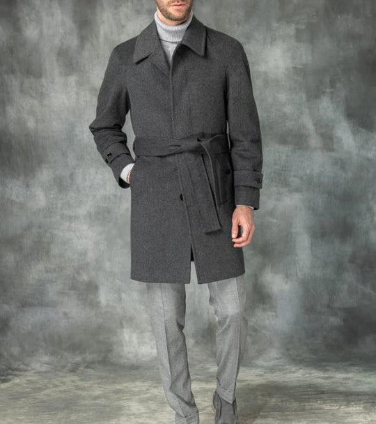 Herren eleganter Trenchcoat mit Taillengürtel und modernen Akzenten R&B