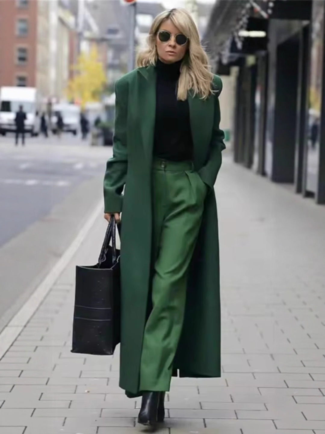 Damen Eleganter Wollmantel mit doppelter Knopfleiste und tiefen Taschen R&B