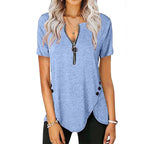 Damen Kurzarmshirt mit asymmetrischem Saum und Reißverschluss R&B