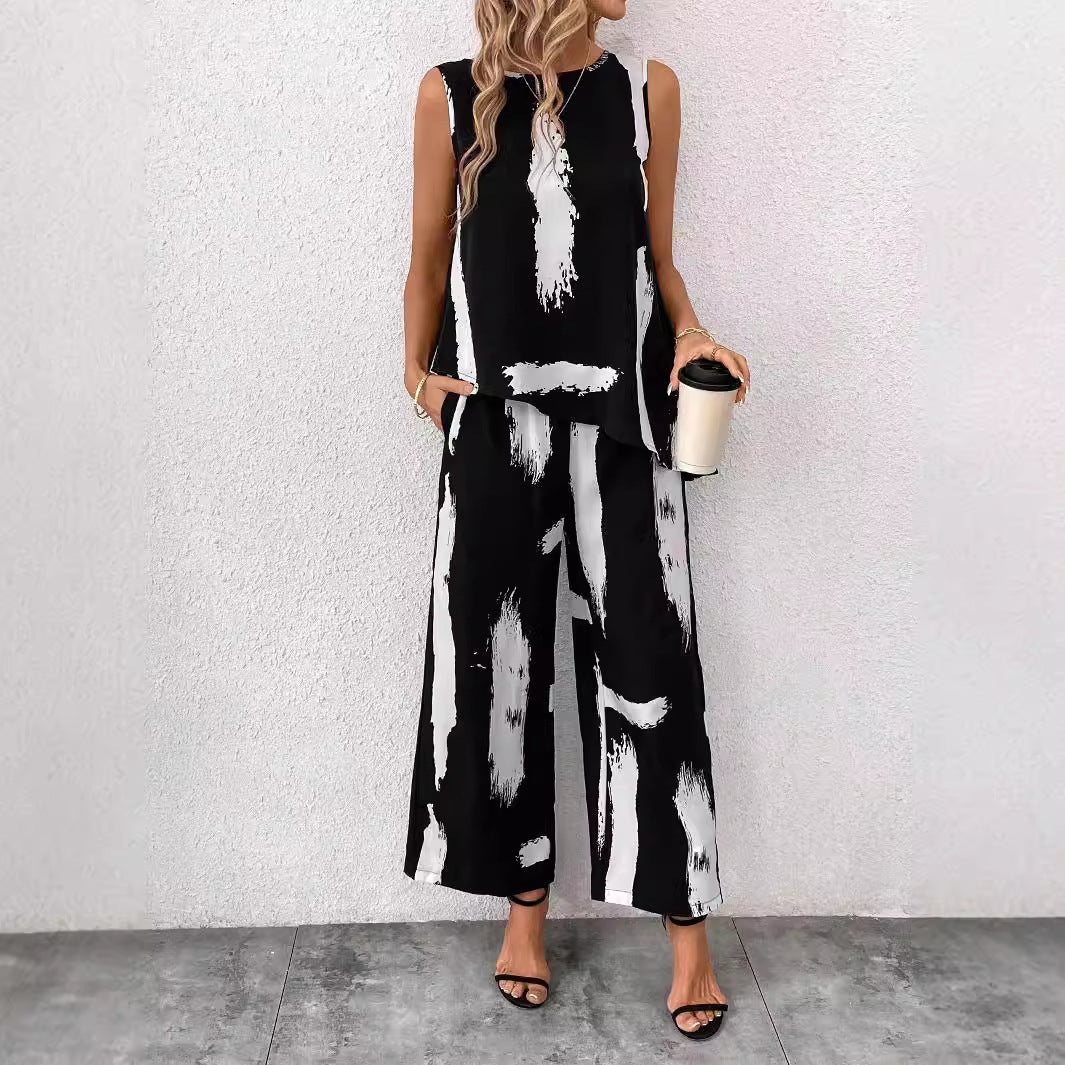 Damen Zweiteiliges Ensemble mit lässigem Schnitt und auffälligem Pinselstrichdesign R&B