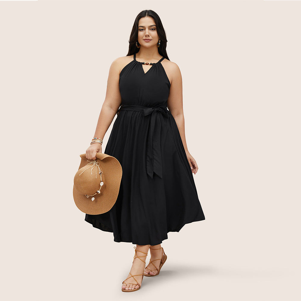Damen Midikleid mit verstellbarem Träger und elastischem Taillengürtel R&B