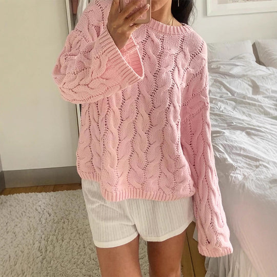 Damen modischer Strickpullover mit romantischem Zopfdesign R&B