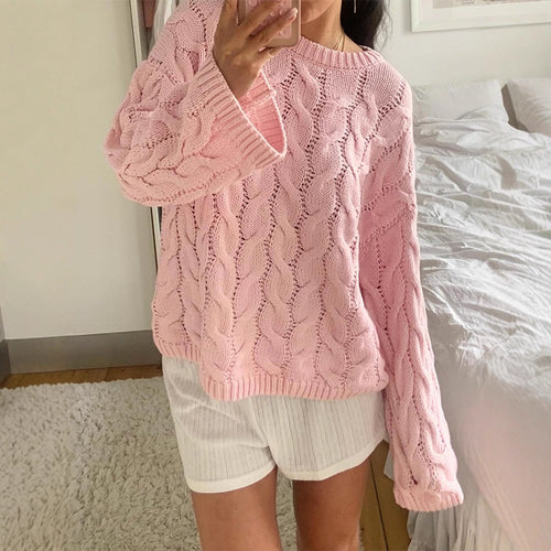Damen modischer Strickpullover mit romantischem Zopfdesign R&B