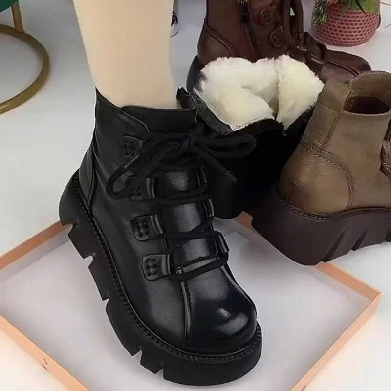 Damen Trendige Schnürstiefeletten mit robuster Sohle und warmem Innenfutter R&B