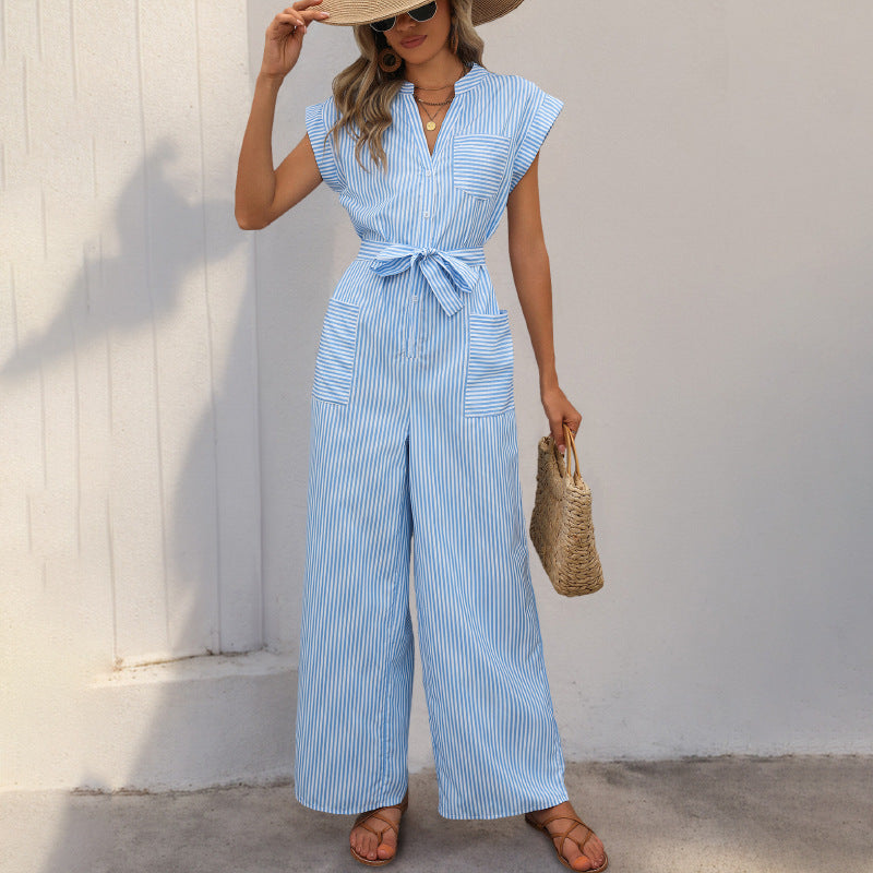 Damen Jumpsuit mit gerafftem Taillenband und praktischen Taschen R&B