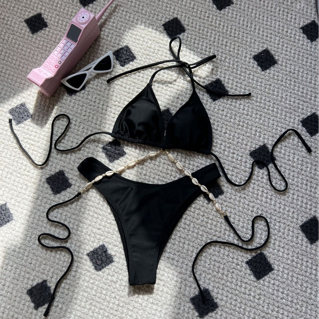 Damen Triangel-Bikini mit dekorativer Muschelstruktur R&B