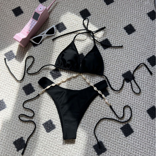 Damen Triangel-Bikini mit dekorativer Muschelstruktur R&B