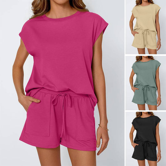 Damen lässiges Zweiteiliges Set mit weitem Oberteil und Shorts R&B