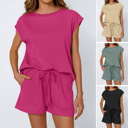 Damen lässiges Zweiteiliges Set mit weitem Oberteil und Shorts R&B
