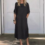 Damen Freizeit Maxi Kleid mit Taschen R&B