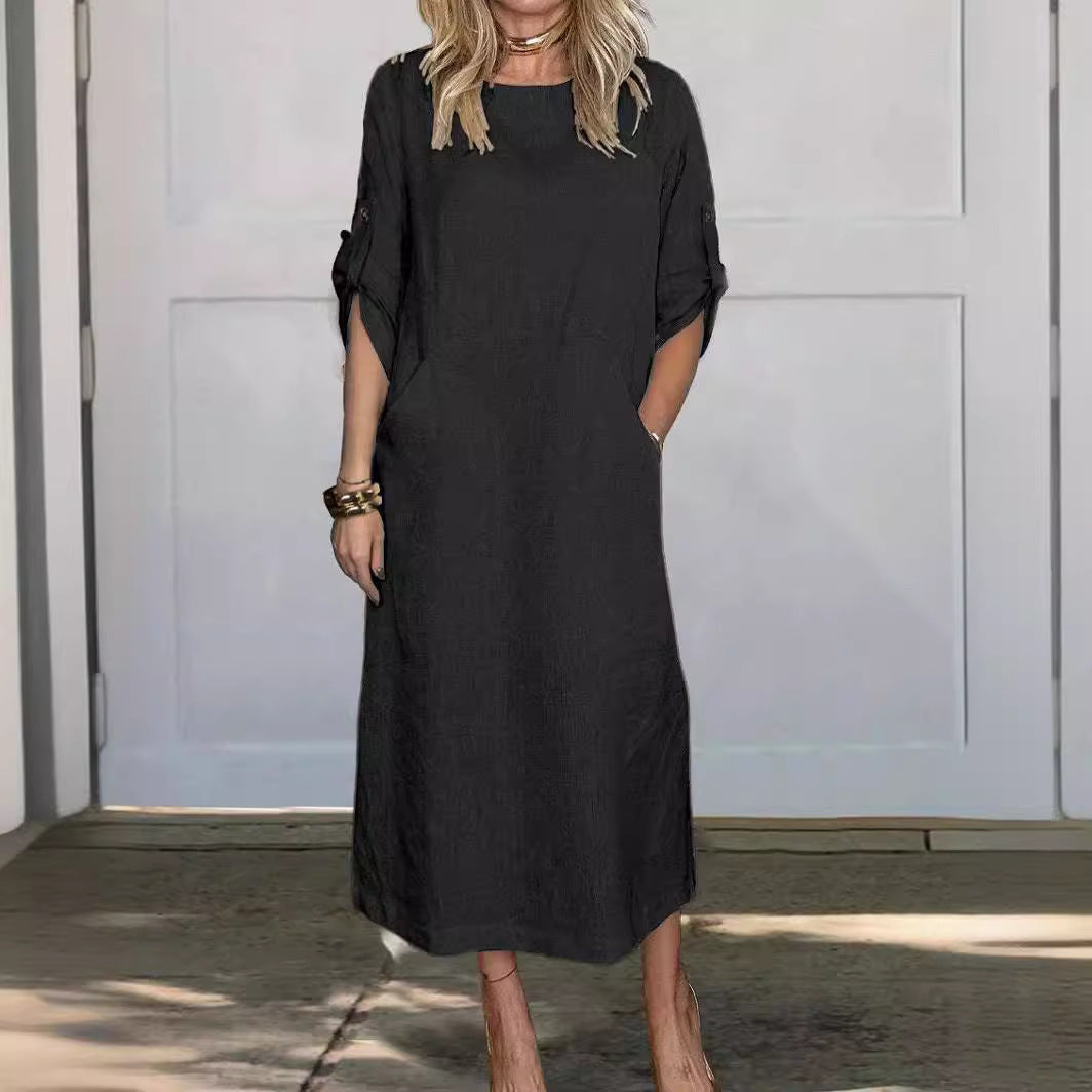 Damen Freizeit Maxi Kleid mit Taschen R&B