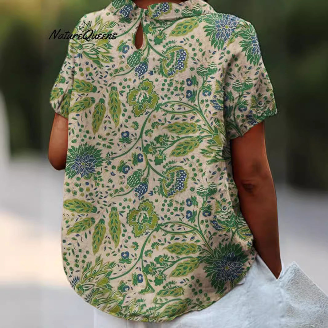 Damen Kurzarmbluse mit kunstvollem Blumenprint Heidi-Mode