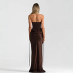 Damen elegantes figurbetontes Abendkleid mit raffiniertem Rüschendesign und verstellbaren Trägern R&B