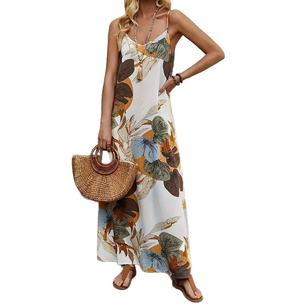 Damen Maxikleid mit floralem Design und feinen Spaghettiträgern R&B