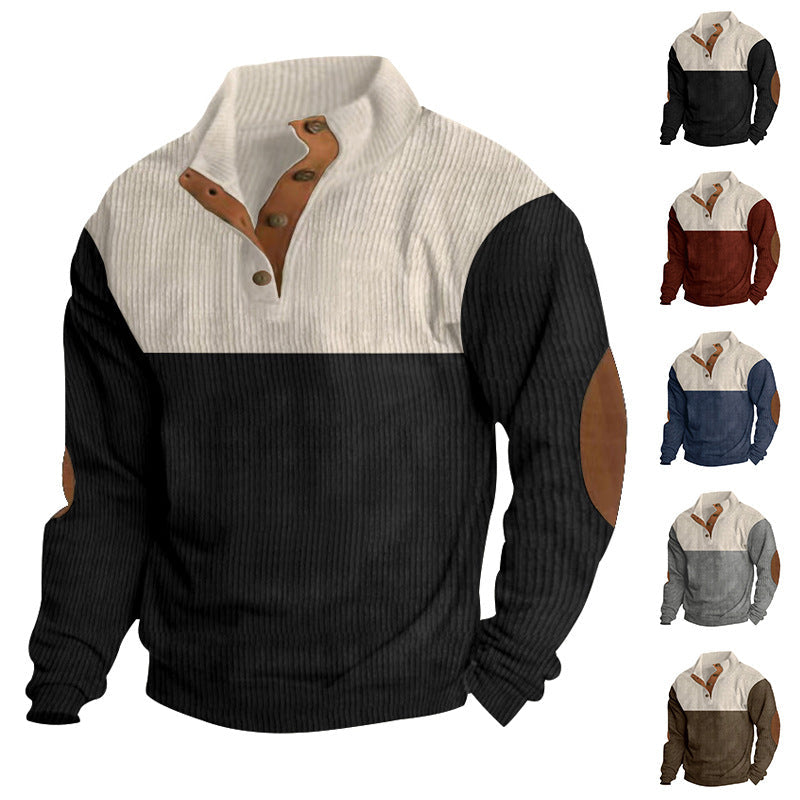 Sweatshirt Herren sportlich mit Stehkragen und Knopfdetails