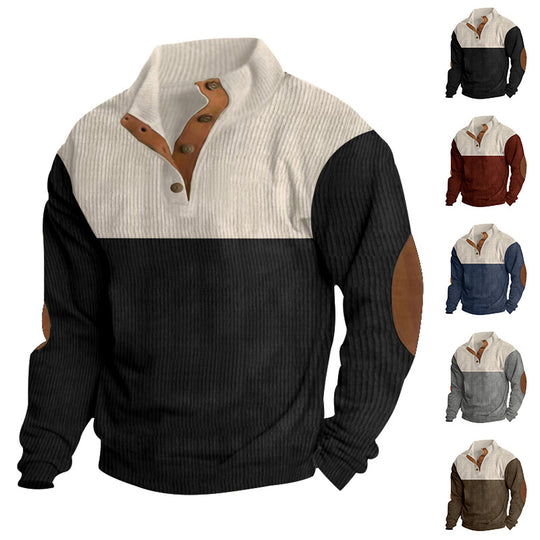 Sweatshirt Herren sportlich mit Stehkragen und Knopfdetails