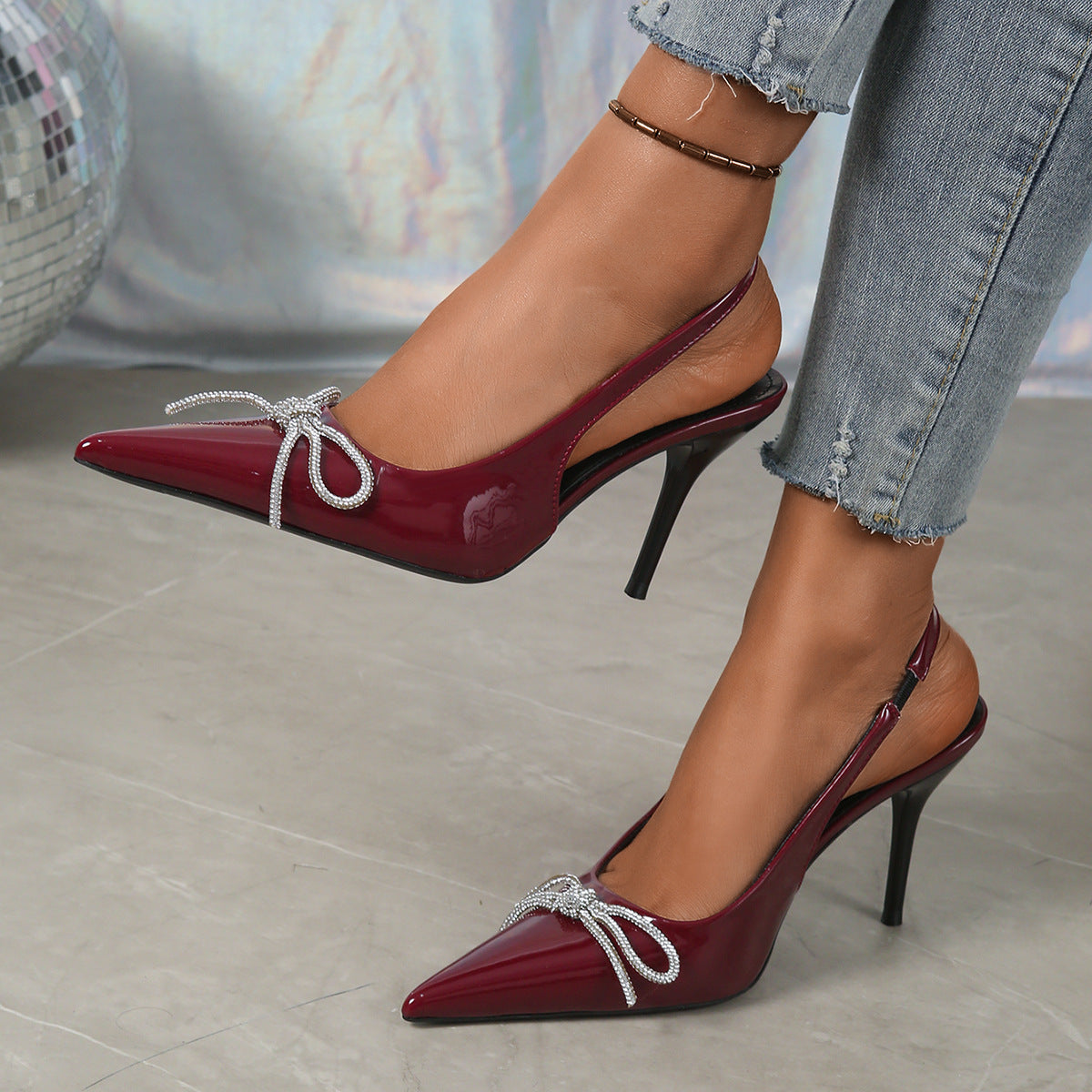 Damen Slingback-High-Heels mit funkelnden Schleifenakzenten R&B