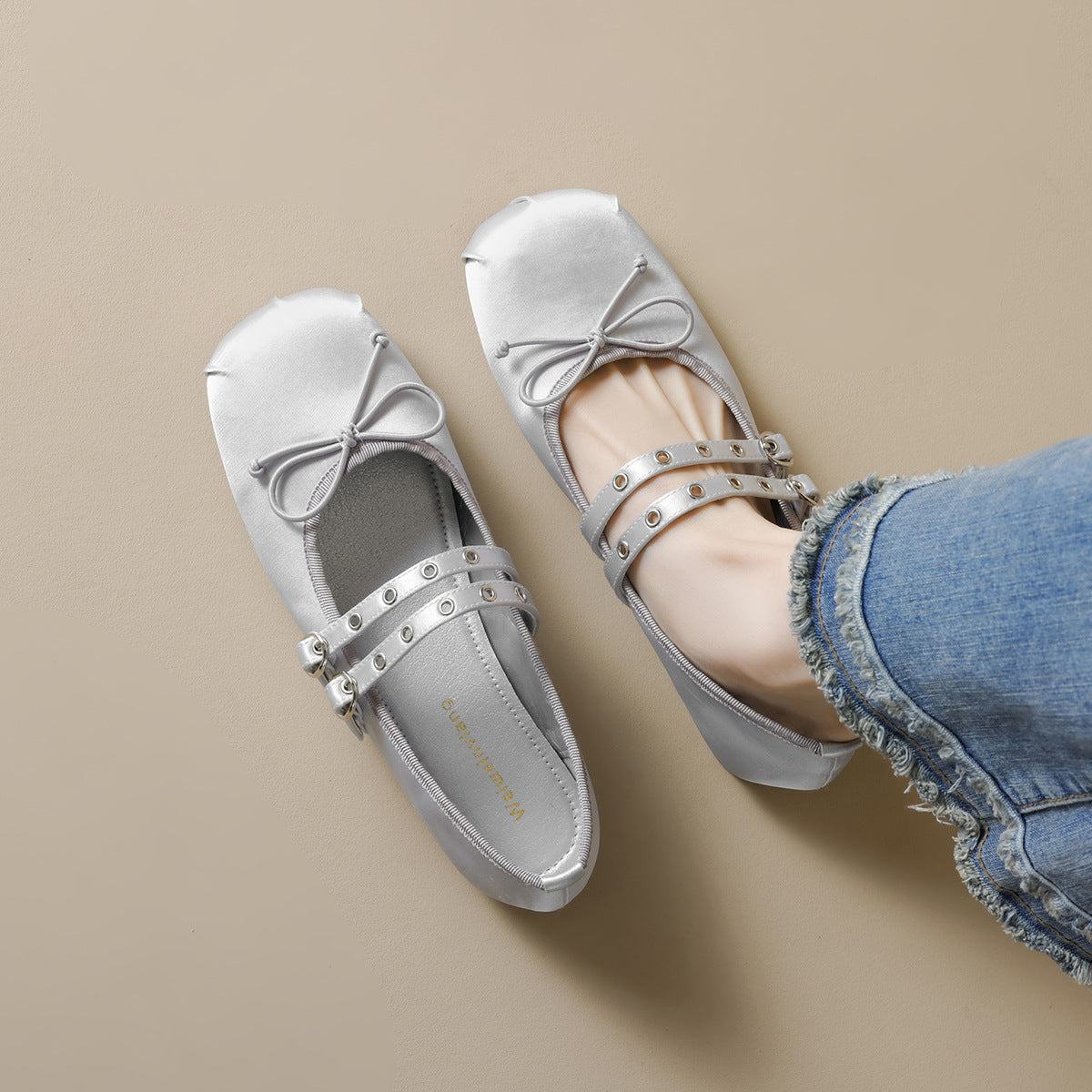 Damen Ballerinas mit verstellbarem Riemen und stilvollem Schleifendetail