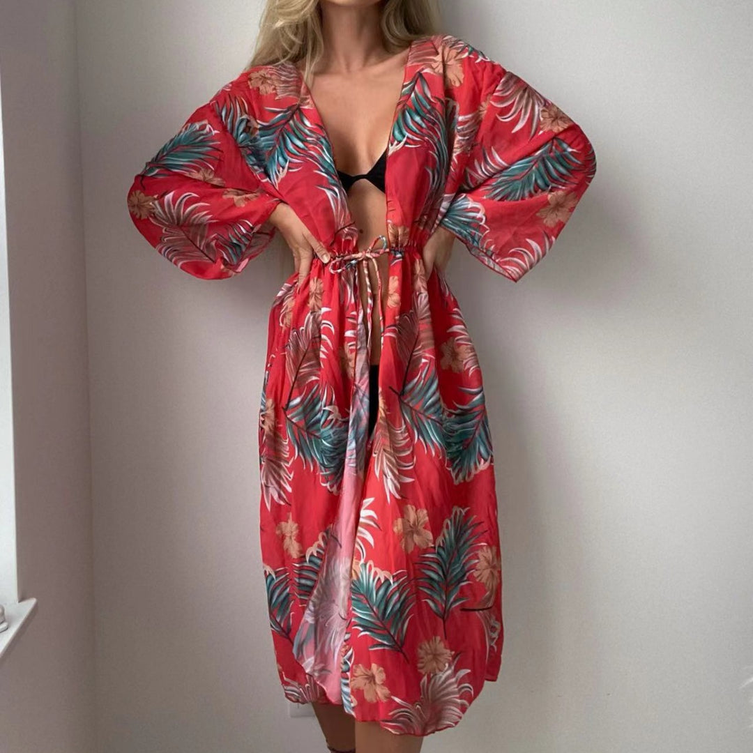 Damen luftiger Strandkimono mit floralen Motiven R&B
