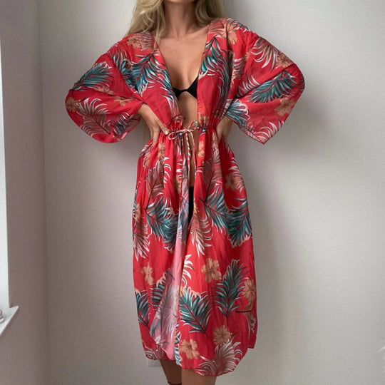 Damen luftiger Strandkimono mit floralen Motiven R&B