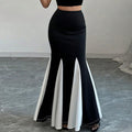 Damen Eleganter Maxi-Rock mit kontrastierenden Volantdetails und hohem Bund R&B