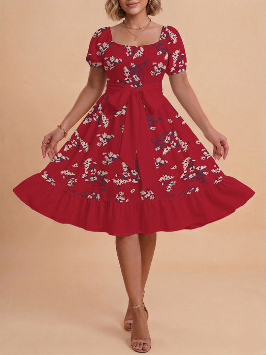 Damen Midikleid mit verspieltem Druck und tailliertem Schnitt R&B