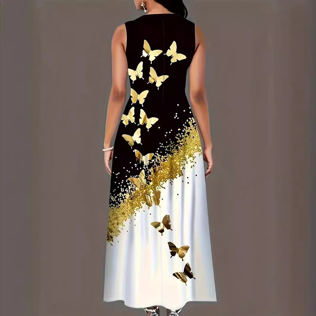 Damen Maxikleid mit elegantem Schmetterlingsdesign und praktischen Taschen R&B