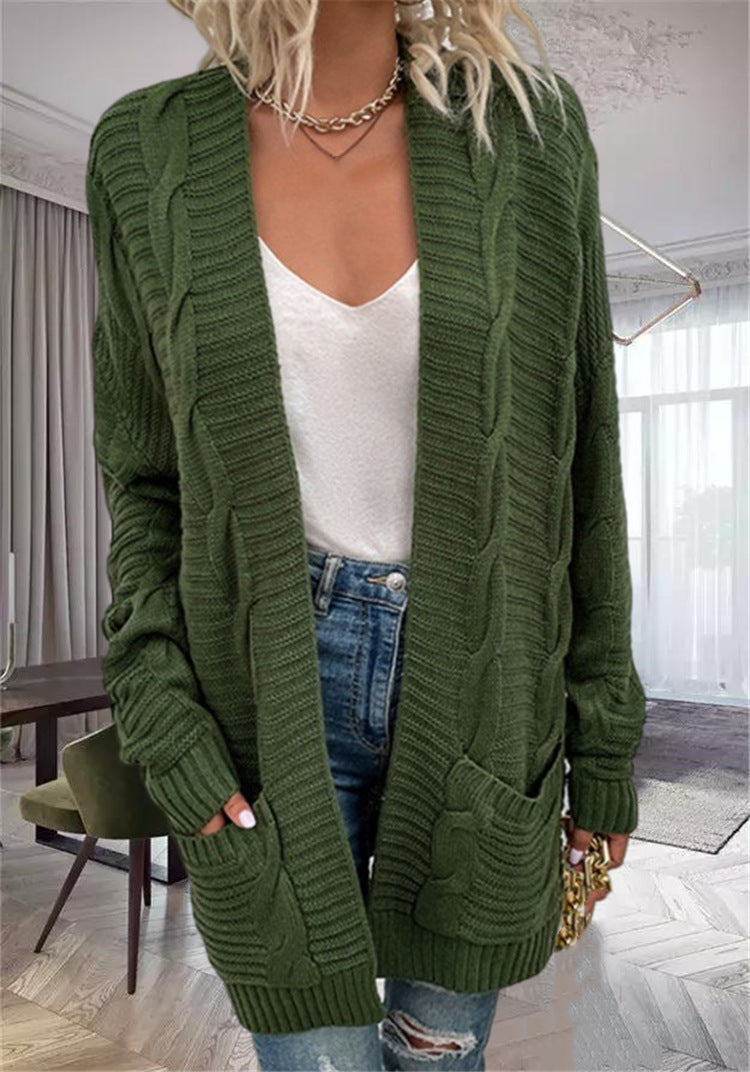 Damen Grobstrick-Cardigan mit strukturierten Ärmeln und tiefen Taschen R&B