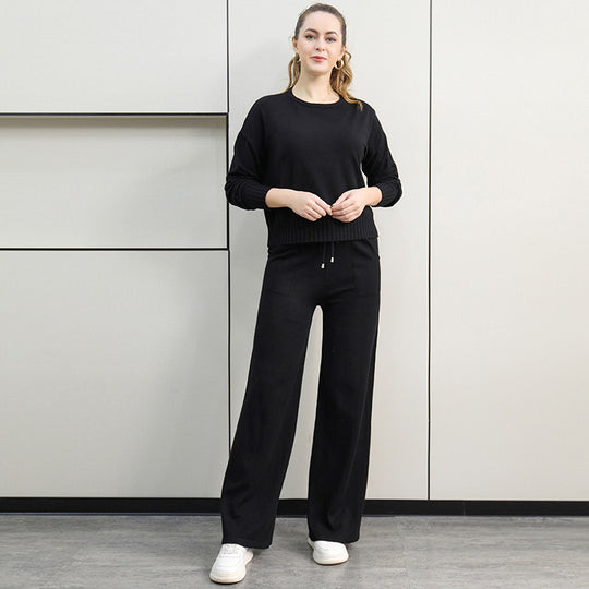 Damen gemütliches Strick-Loungewear-Set mit weitem Schnitt und praktischen Taschen R&B