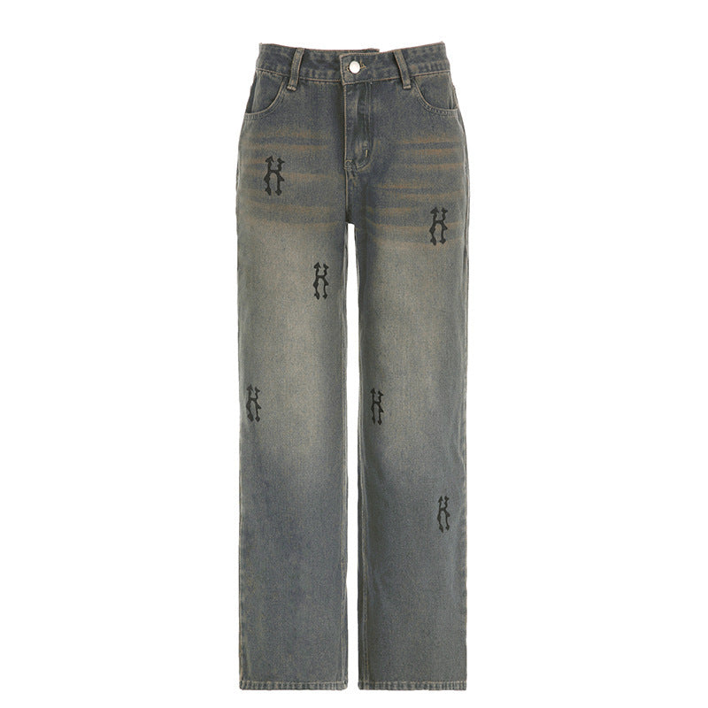 Damen Weiße Stoffhose mit modischen Stickereien R&B