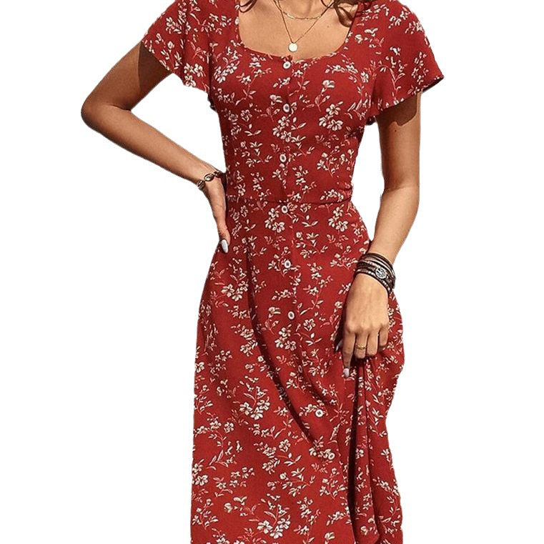 Damen Midi Kleid mit floralen Mustern und Knopfleiste R&B