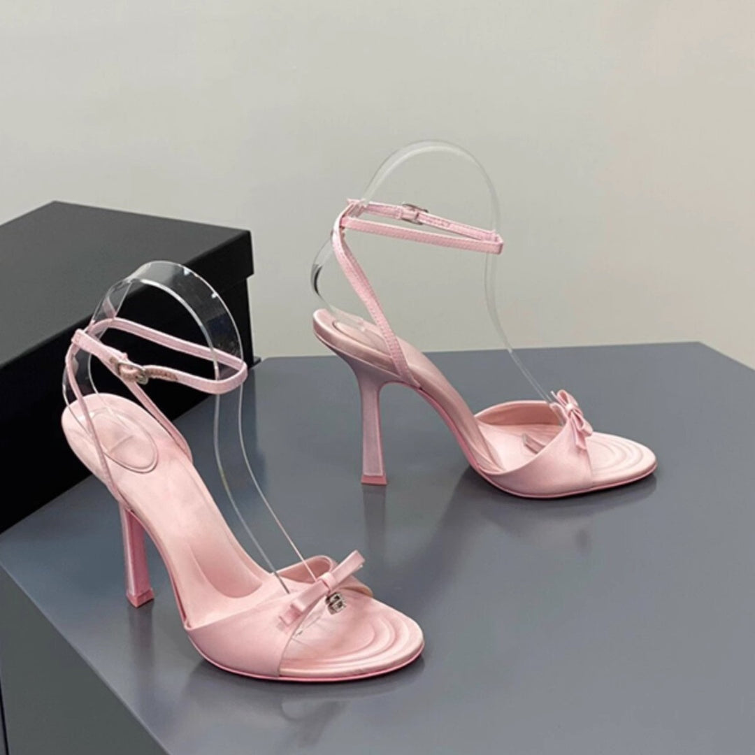Damen elegante High Heel Sandalen mit transparentem Riemen und stilvollen Schleifen R&B