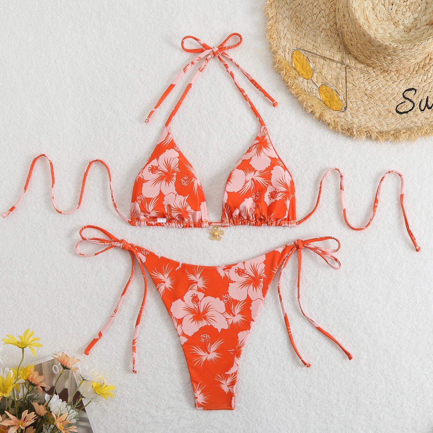 Damen Triangel-Bikini mit floralem Design und verstellbaren Trägern R&B