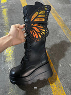 Damen Schnürstiefel mit modischem Schmetterlingsdesign und hohem Plateau R&B