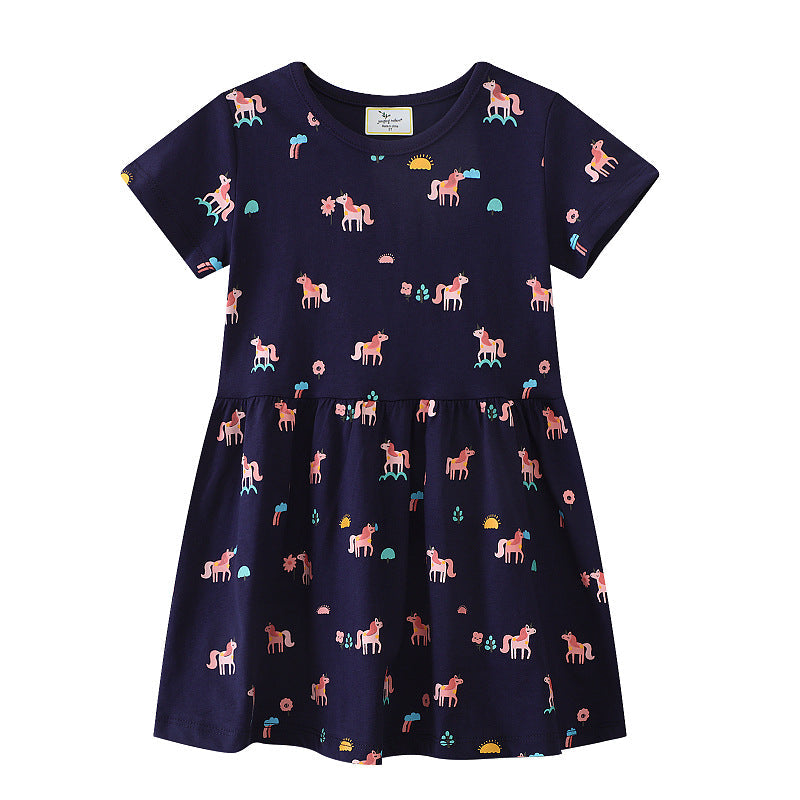 Mädchen Kurzarm Kleid mit verspieltem Einhorn-Motiv R&B
