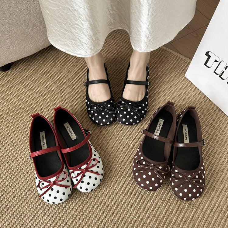 Damen Ballerinas mit dekorativem Schleifen-Design und Punktmuster R&B
