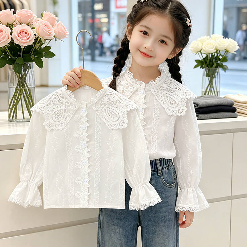 Mädchen elegante Bluse mit Rüschenkragen und Spitzenakzenten R&B