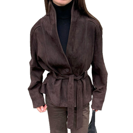 Damen Elegante Wendeblazerjacke aus hochwertigem Wildleder R&B